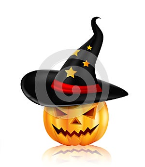 Halloween pumpkin in the black hat