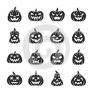 Halloween Pumpkin black silhouette icon set