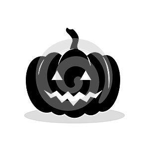 Halloween pumpkin black silhouette isolated on white background. Flat style vector