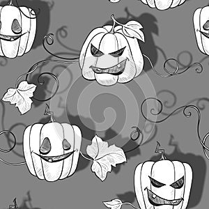 Halloween pumpkin. Black and white seamless pattern