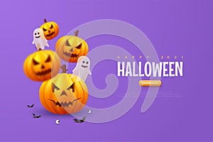 Halloween Pumpkin Blue Background Illustration