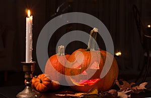 Halloween pumpkin and candle