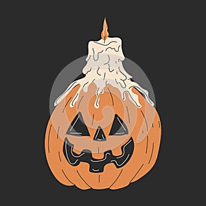 Halloween pumpkin with candle. Vector in cartoon style.