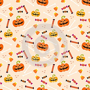 Halloween Pumpkin and Candy Corn Seamless Pattern