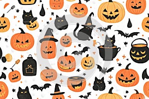 Halloween Pumpkin and Cat Pattern