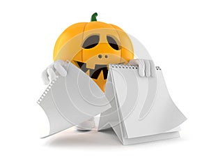 Halloween pumpkin character with blank calendar