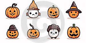 Halloween pumpkin character set. Cute cartoon style vector illustration