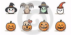 Halloween pumpkin character set. Cute cartoon style vector illustration