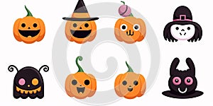 Halloween pumpkin character set. Cute cartoon style vector illustration