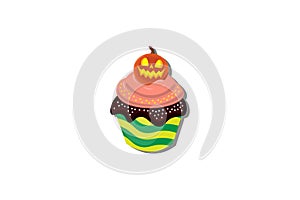 Halloween Pumpkin Cupcake Vector Illustration