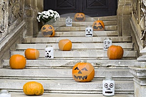 Halloween pumpkin decoration on stairs
