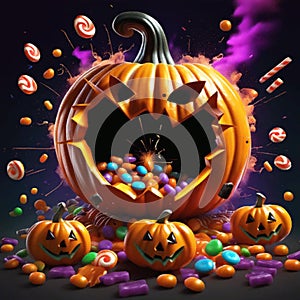 A Halloween pumpkin that explodes with candy