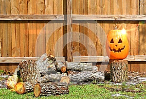 Halloween Pumpkin And Firewood