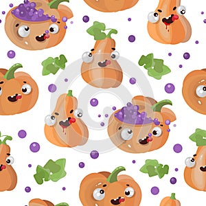 HALLOWEEN PUMPKIN Flat Design Seamless Pattern Vector Print photo