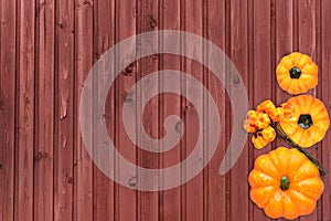 Halloween pumpkin flatlay wood background
