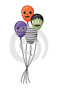 Halloween pumpkin frankenstein and striped balloons vector design