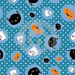 Halloween Pumpkin Ghost Black Cat Star Seamless Pattern