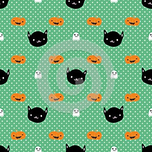 Halloween Pumpkin Ghost Black Cat Star Seamless Pattern
