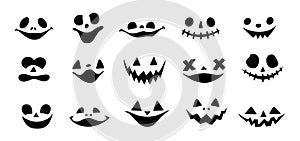 Halloween pumpkin or ghost faces vector set. Spooky pumpkin smile isolated on white background.