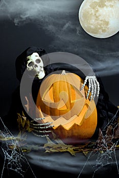 Halloween Pumpkin & Ghoul in Mist photo