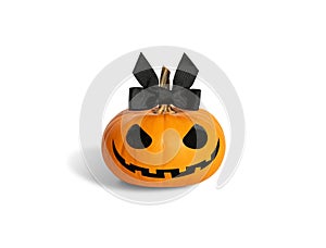 Halloween pumpkin girl with a black bow isolated on a white background. Jack o Lantern Lady pumpkin