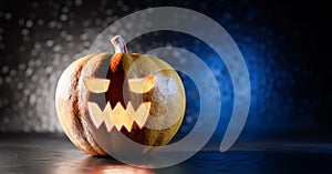 Halloween pumpkin glowing. Jack-o`-lantern