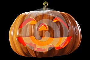 Halloween pumpkin. Glowing jack-o-lantern on black background.