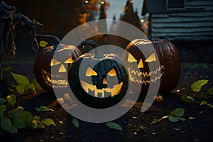 Halloween pumpkin on a grave jack o lantern