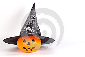 Halloween Pumpkin with Halloween hat with printed white spider w