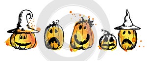 Halloween pumpkin by hand drawing.Set of pumpkin in halloween