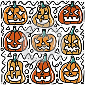 Halloween pumpkin hand-drawn doodle art design elements illustration