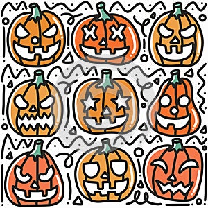 Halloween pumpkin hand-drawn doodle art design elements illustration