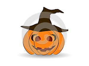 Halloween Pumpkin in a hat isolated on white background. Jack o lantern icon. Vector