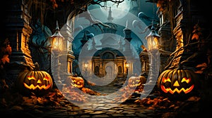 Halloween Pumpkin Haunted Mansion Spooky Jack O Lantern Trick Or Treat Ghost