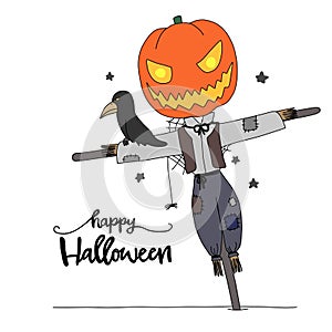 Halloween scarecrow pumpkin head cartoon illustration