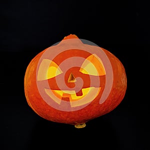 Halloween pumpkin head jack lantern on dark background