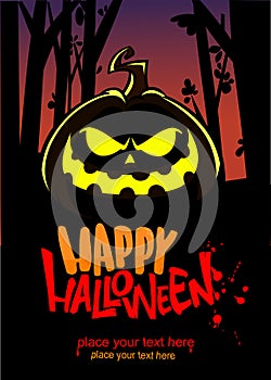 Halloween pumpkin head with scary face expression. Vector illustration of jack-o-lantern monster character design with