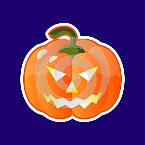 Halloween pumpkin head with scary face isolated on white background vector. Jack-o&#-lantern. Glowing lantern. Orange