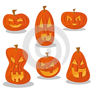 Halloween pumpkin heads set with different spooky face
