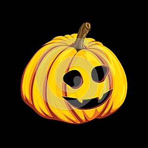 Halloween pumpkin icon in cartoon style. Jack o lantern object isolated on a black background. It can be used for your design