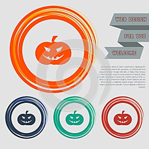 Halloween pumpkin icon on the red, blue, green, orange buttons for your website and design with space text.