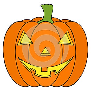 Halloween pumpkin icon. Symbol of happy halloween holiday. Cartoon squash vector illustration isolated on white background