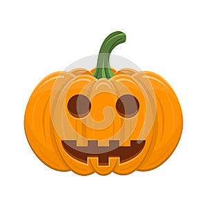 Halloween pumpkin isolated on white background. Cartoon orange pumpkin with smile, funny face. The main symbol of the Halloween,