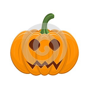 Halloween pumpkin isolated on white background. Cartoon orange pumpkin with smile, funny face. The main symbol of the Halloween,