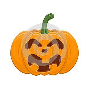 Halloween pumpkin isolated on white background. Cartoon orange pumpkin with smile, funny face. The main symbol of the Halloween,