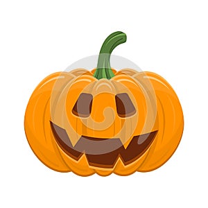 Halloween pumpkin isolated on white background. Cartoon orange pumpkin with smile, funny face. The main symbol of the Halloween,