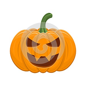 Halloween pumpkin isolated on white background. Cartoon orange pumpkin with smile, funny face. The main symbol of the Halloween,