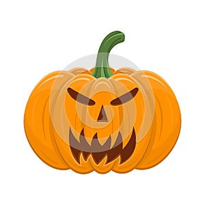 Halloween pumpkin isolated on white background. Cartoon orange pumpkin with smile, funny face. The main symbol of the Halloween,