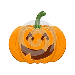 Halloween pumpkin isolated on white background. Cartoon orange pumpkin with smile, funny face. The main symbol of the Halloween,