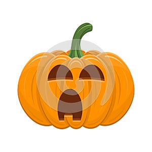 Halloween pumpkin isolated on white background. Cartoon orange pumpkin with smile, funny face. The main symbol of the Halloween,